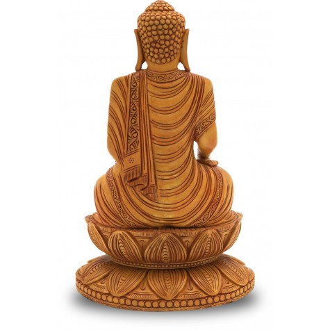 Buddha Sitting in Meditation made in Wood - Buddha Handicraft from India