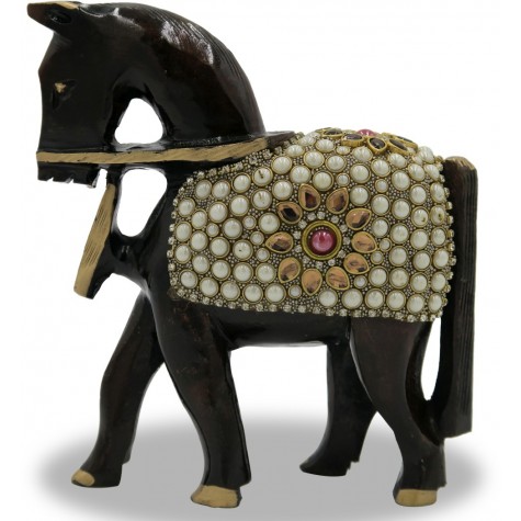 Horse with Small Stone Work handmade with Wood