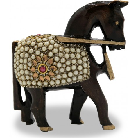 Horse with Small Stone Work handmade with Wood