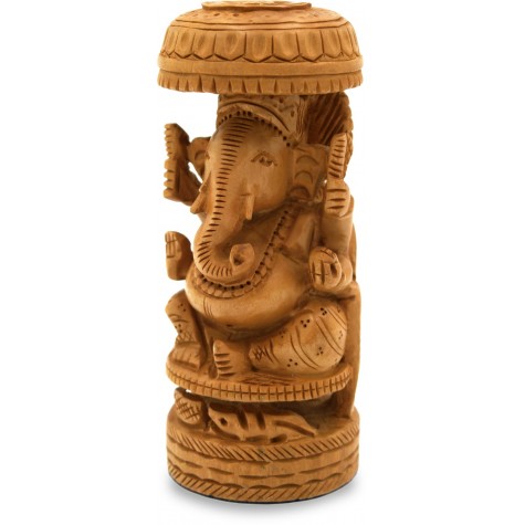 Ganesha with Umbrella Carved in Wood - Handicraft in Wood