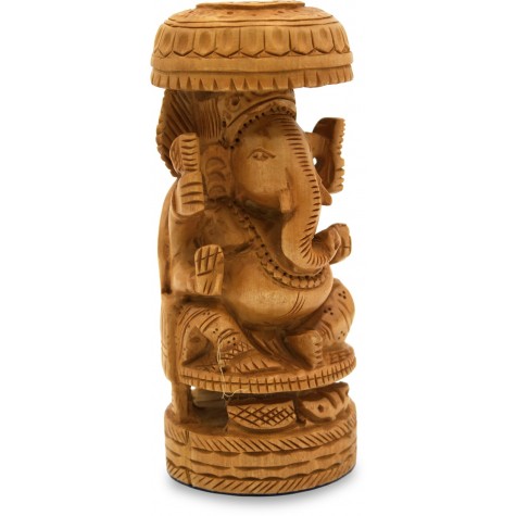Ganesha with Umbrella Carved in Wood - Handicraft in Wood