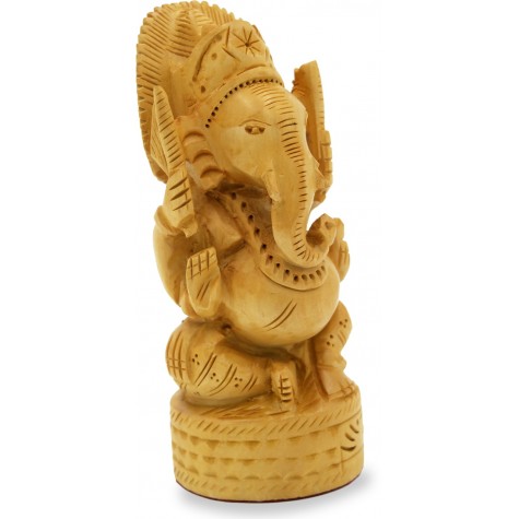 Ganesh Idol Carved in Antique Wood - Wooden Handmade Artifacts from India