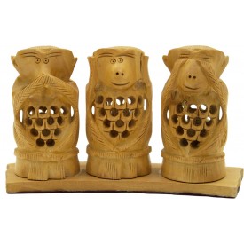 3 Monkeys of Gandhi - Wooden Carving with Jaali Work