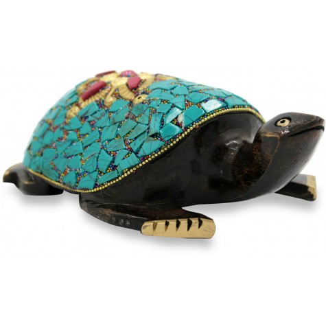 Tortoise with Nepali Work Handmade in Wood - Home Decor Gift