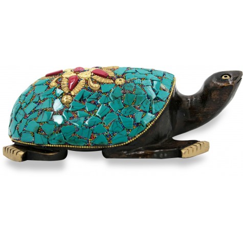 Tortoise with Nepali Work Handmade in Wood - Home Decor Gift