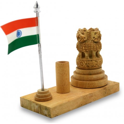 Pen Stand in Ashoka Stambh Shape made in Wood