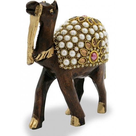 Camel Handmade in Wood with Stone Work - Animal Figurines in Wood