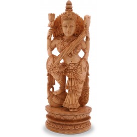 Saraswati Devi Handmade in Wood - Indian Religious Statues