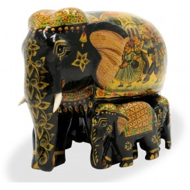 Elephant Family in Wood
