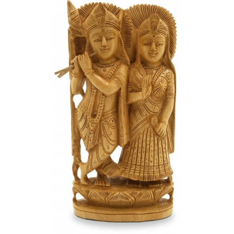 Wooden Radha Krishna Statue - Indian Handicraft Wood Carving of Radhe-Krishna