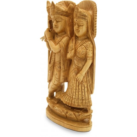 Wooden Radha Krishna Statue - Indian Handicraft Wood Carving of Radhe-Krishna
