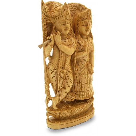 Wooden Radha Krishna Statue - Indian Handicraft Wood Carving of Radhe-Krishna