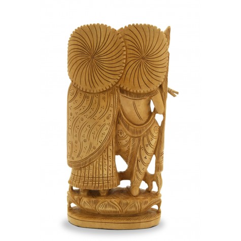 Wooden Radha Krishna Statue - Indian Handicraft Wood Carving of Radhe-Krishna