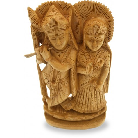 Wooden Radha Krishna Statue - Indian Handicraft Wood Carving of Radhe-Krishna