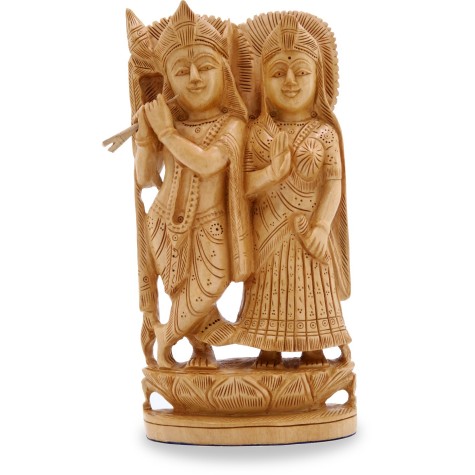 Wooden Radha Krishna Statue - Indian Handicraft Wood Carving of Radhe-Krishna