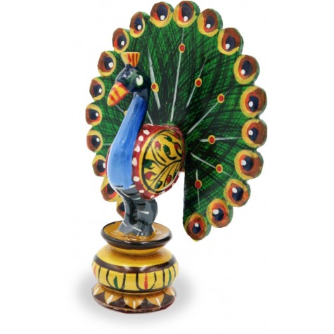 Peacock Dancing with open feathers in Wood - Indian Peacock Handicraft Gift Home Decor
