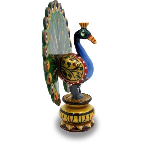 Peacock Dancing with open feathers in Wood - Indian Peacock Handicraft Gift Home Decor
