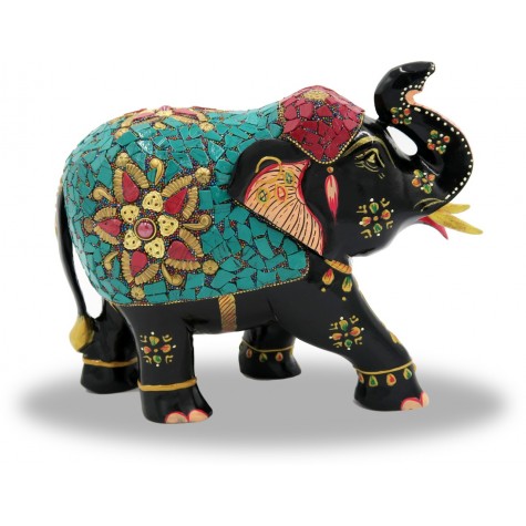 Elephant 6 inches with Upper Trunk in wood having Nepali Painting - Indian Handicraft Gift Elephant