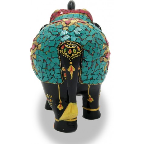 Elephant 6 inches with Upper Trunk in wood having Nepali Painting - Indian Handicraft Gift Elephant