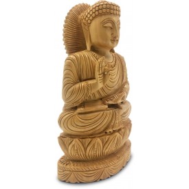 Buddha Meditating Handmade in Wood - Indian Handicraft Buddha Statue
