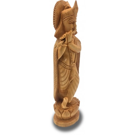 Krishna Wooden Statue Playing Flute - Handicraft of Krishna in wood Home Decor Gift Handmade from India