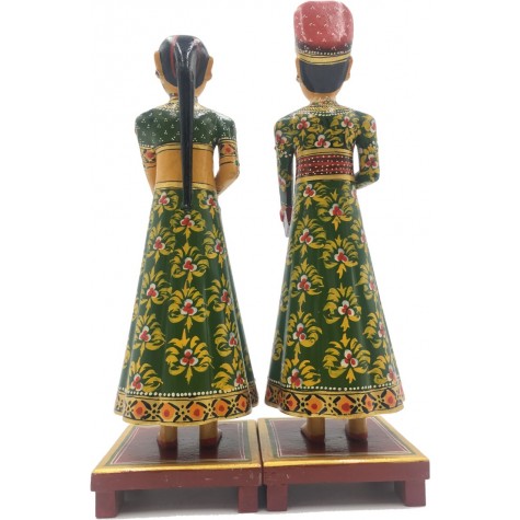 Pair of Rajasthani Musicians Handmade in Wood - Home Decor Wooden Artifact