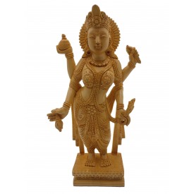 Lakshmi Statue in wood - Goddess Laxmi carving in wooden, 8 inches tall figurine | sculpture for home decor