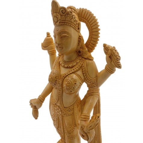 Lakshmi Statue in wood - Goddess Laxmi carving in wooden, 8 inches tall figurine | sculpture for home decor