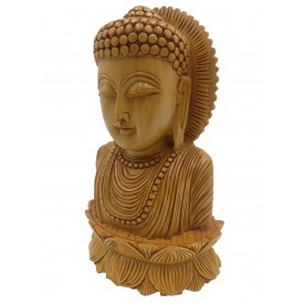 Buddha bust beautifully hand carved in wood 8.5 inches - Buddah statue, Zen decor, Gautam Buddha handmade figurine