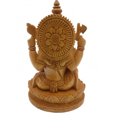 Majestic Ganesh statue in wood 7.5 inches - Ganesha idol and Ganpati figurines hand carved in kadam wood - wooden handicrafts from India