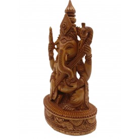 Majestic Ganesh statue in wood 10 inches - Ganesha idol and Ganpati figurines hand carved in kadam wood - wooden handicrafts from India 