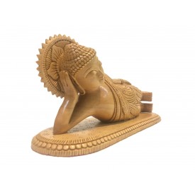 Buddha Statue Parinirvana specially carved in wood 10 inches - Buddha idols and figurine hand carved in wood - Indian handicrafts