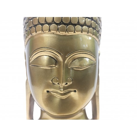 Buddha face beautifully hand carved in wood with metallic finish 6 inches - Buddah statue, Zen decor, Gautam Buddha handmade figurine
