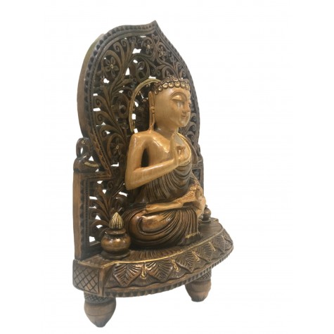 Buddha statue sitting in meditation on a pedestal with an arch carved in wood 10 inches - Buddha idols and figurine hand carved in wood Buddha statue sitting in meditation on a pedestal with an arch carved in wood 10 inches - Buddha idols and figurine hand carved in wood