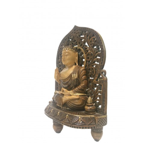 Buddha statue sitting in meditation on a pedestal with an arch carved in wood 10 inches - Buddha idols and figurine hand carved in wood Buddha statue sitting in meditation on a pedestal with an arch carved in wood 10 inches - Buddha idols and figurine hand carved in wood