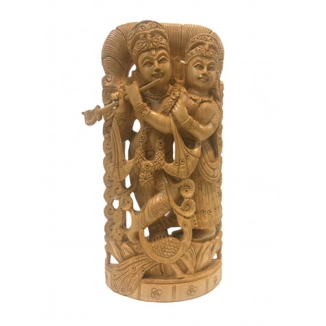 Radha Krishna handmade statue in wood 10 inch - Lord Krishna and Radha idols and figurines in wood - wooden handicrafts from India