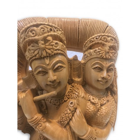 Radha Krishna handmade statue in wood 10 inch - Lord Krishna and Radha idols and figurines in wood - wooden handicrafts from India