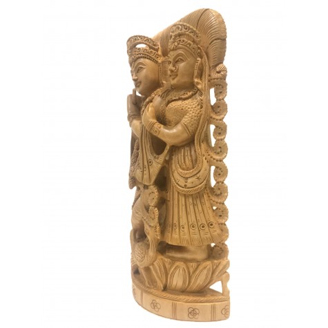 Radha Krishna handmade statue in wood 10 inch - Lord Krishna and Radha idols and figurines in wood - wooden handicrafts from India